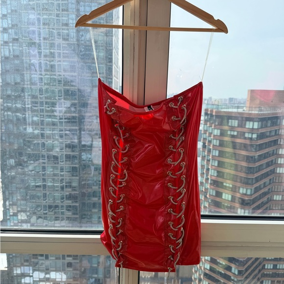 Dolls Kill Red Strapless Lace-Up Dress - Picture 3 of 5